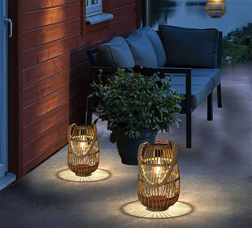 Solar Powered Outdoor Rattan Garden Lamp