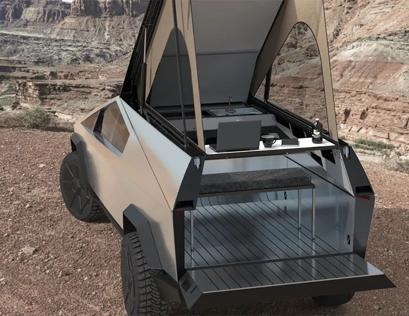 Space Camper: Wedge-Style Pop-up Camper for Tesla Cybertruck