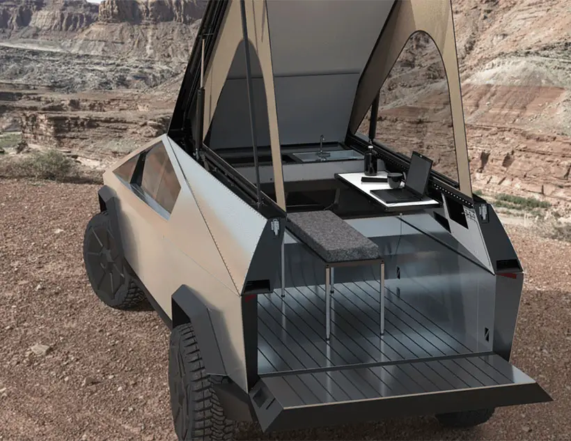 Space Camper: Wedge-Style Pop-up Camper for Tesla Cybertruck