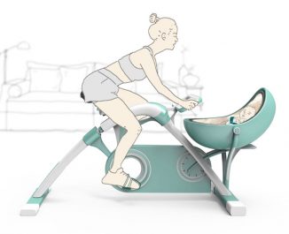 Spinning Together: Baby Cradle and Static Exercise Bike in One