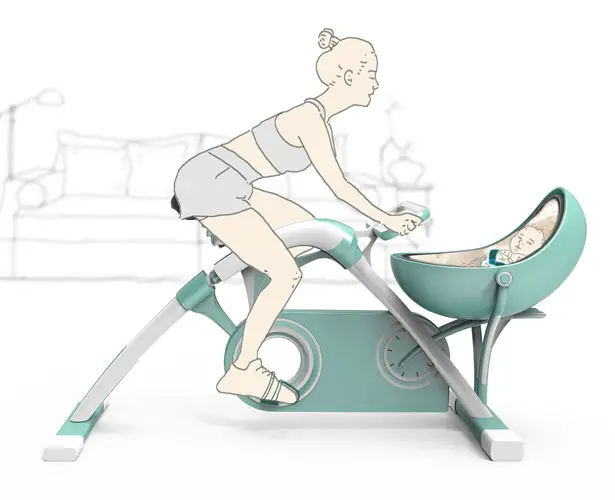 Spinning Together: Baby Cradle and Static Exercise Bike in One by Sen Lin