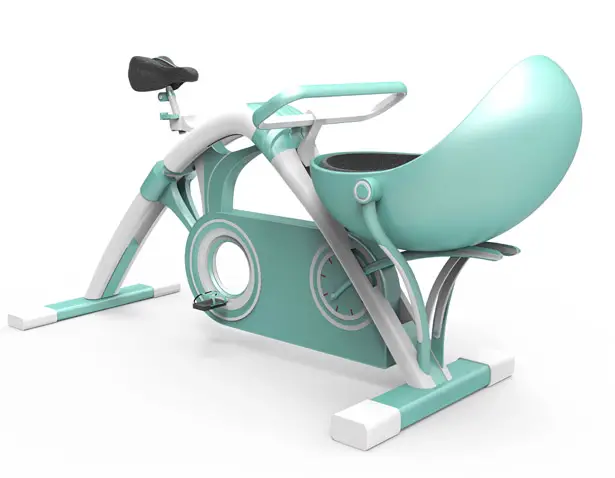 Spinning Together: Baby Cradle and Static Exercise Bike in One by Sen Lin