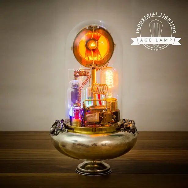 Steampunk Lamp Art Sculpture with Glass Dome Display by Age Lamp