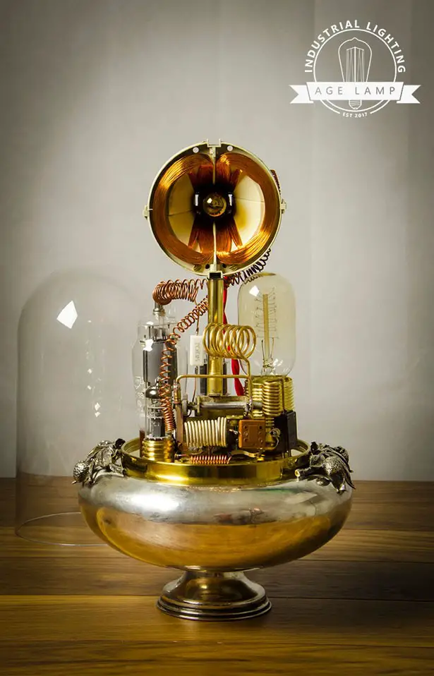 Steampunk Lamp Art Sculpture with Glass Dome Display by Age Lamp