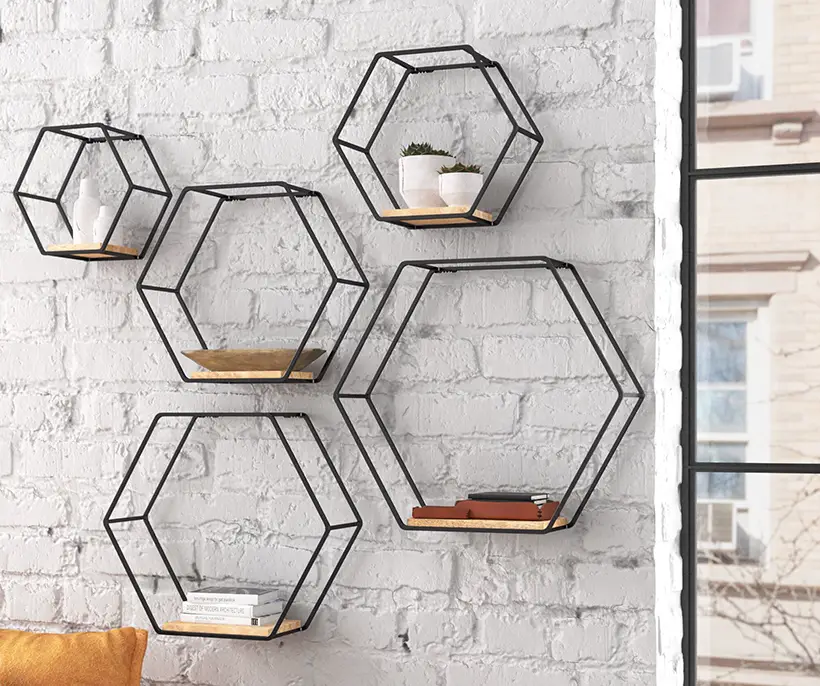 Steelside Hans – Minimalist 5-piece Hexagon Accent Shelf Set - Tuvie Design