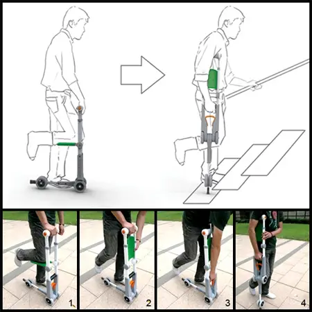 stryder hybrid crutch can perform as a knee scooter