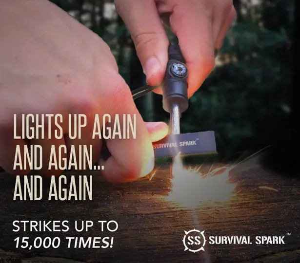 Small Survival Spark Magnesium Survival Fire Starter Comes With A Whistle and A Compass to Help You Survive