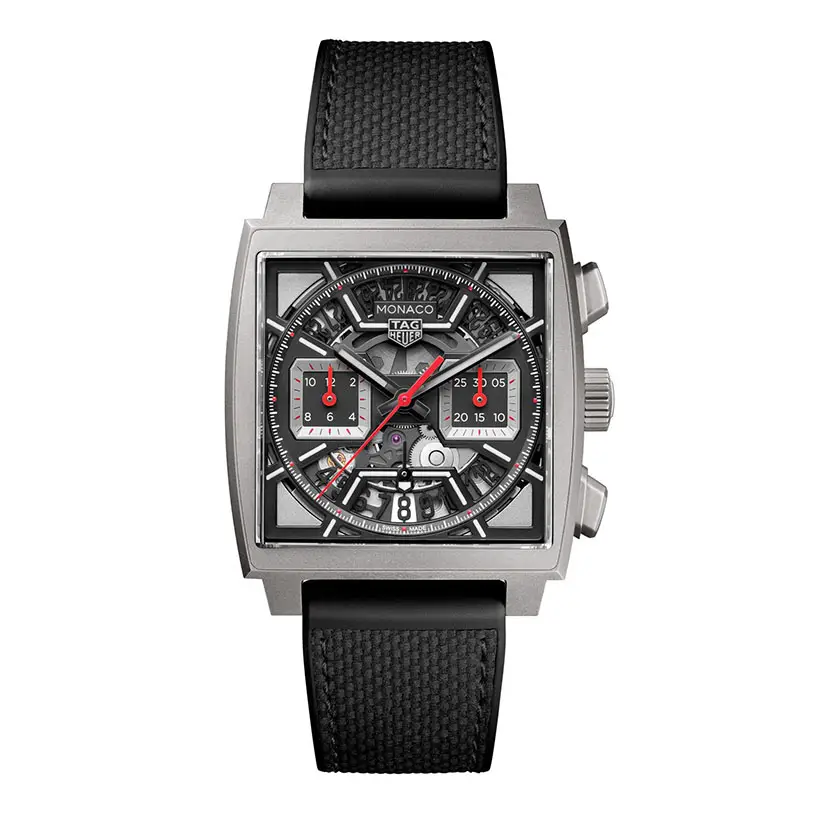 TAG Heuer Monaco Skeleton Chronograph Features Titanium Case and Folding Clasp Double-Security Buckle