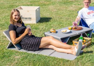 Threefold Foldable Furniture for Picnic – A Mat, A Stool, A Lounger, and A Table in One Compact Form