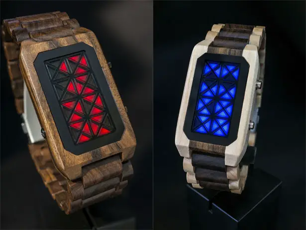 Tokyoflash Kisai Adjust Wood LED Watch Features LED Triangles to Display Time