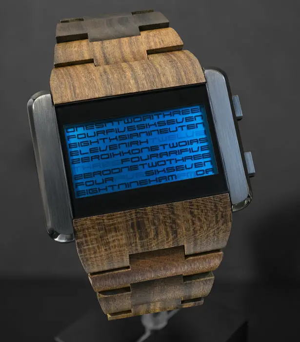 Tokyoflash Kisai Kaidoku Wood LCD Watch with Stainless Steel Case