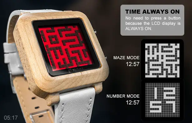 Tokyoflash Kisai Maze Wood LCD Watch