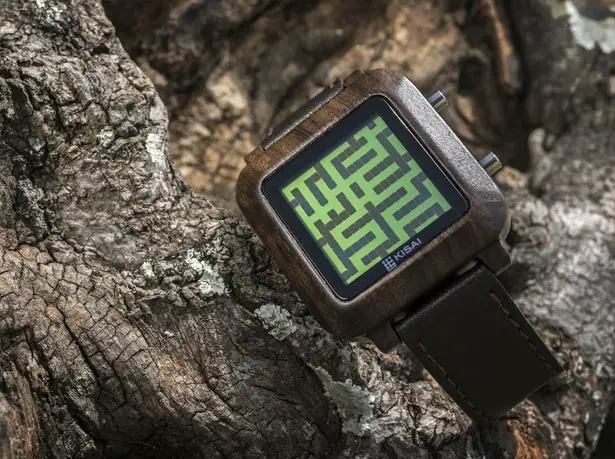 Tokyoflash Kisai Maze Wood LCD Watch with Leather Strap