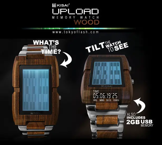 Tokyoflash Kisai Upload Wood LCD Watch