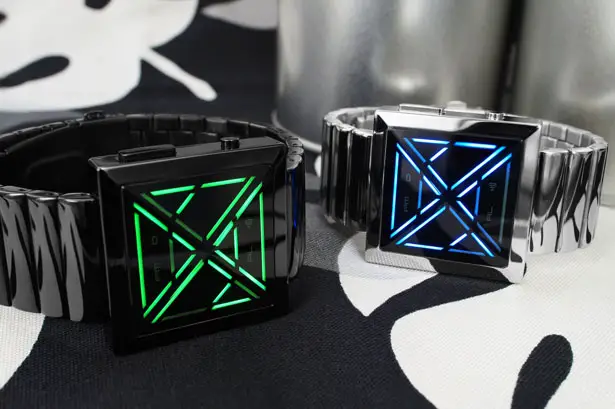 Futuristic Tokyoflash Kisai X LED Watch with Subtle Pyramid Crystal Lens