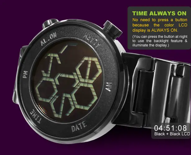 Tokyoflash Kisai Zone LCD Watch Uses Stylized Hexagons to Display Time