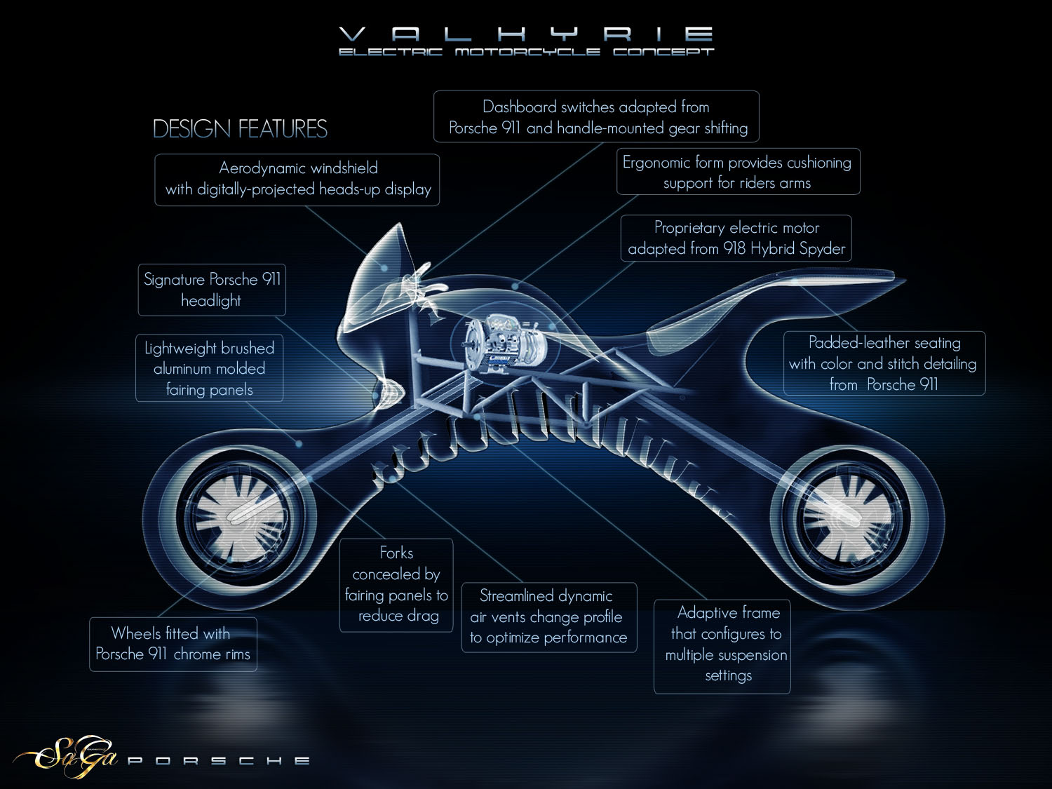 Futuristic Valkyrie Electric Motorcycle Concept Was Inspired by Porsche 911 Sportscar