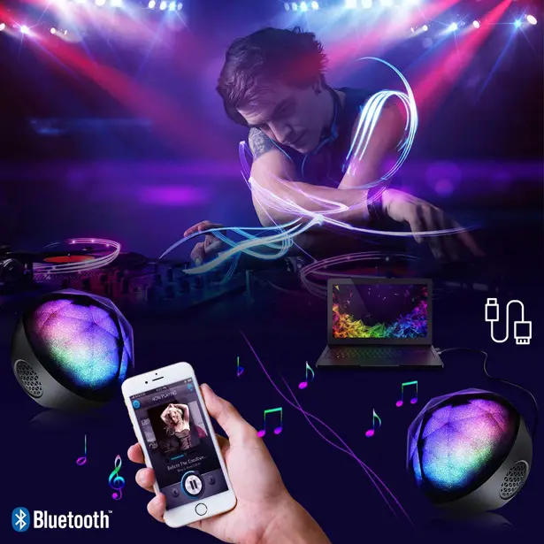 VersionTECH Portable Colorful LED Ball Speaker with a Mini Remote Control