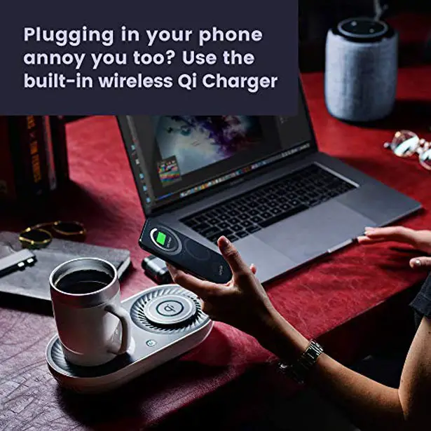 Wireless Qi Fast Charger and Mug Warmer/Cooler in One Compact Device