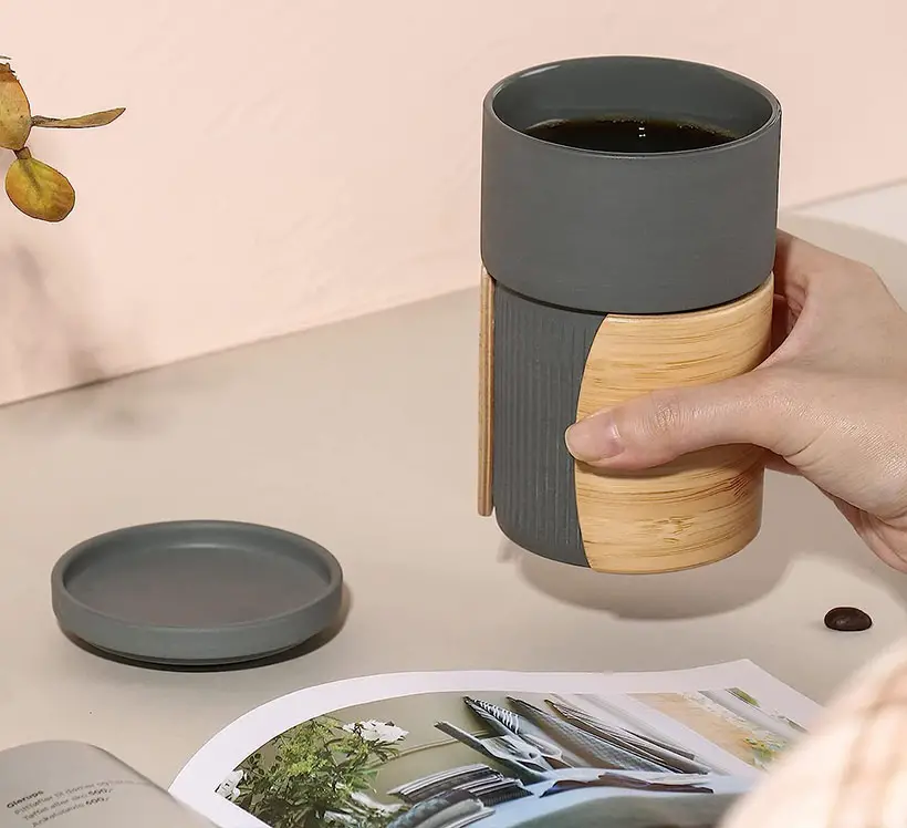 Wonder Nest Ceramic Coffee Mug Features Insulated Bamboo Handle