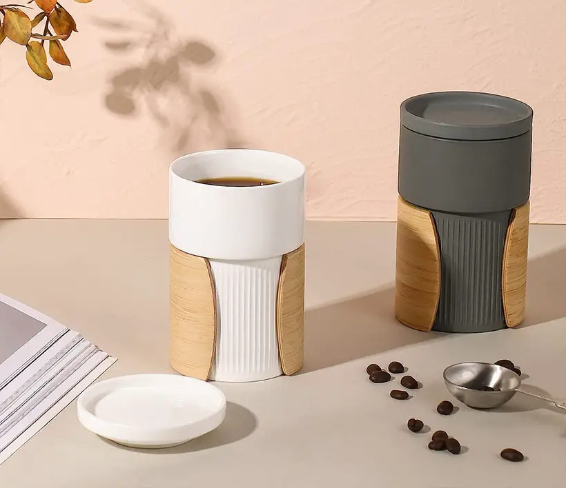 Wonder Nest Ceramic Coffee Mug Features Insulated Bamboo Handle