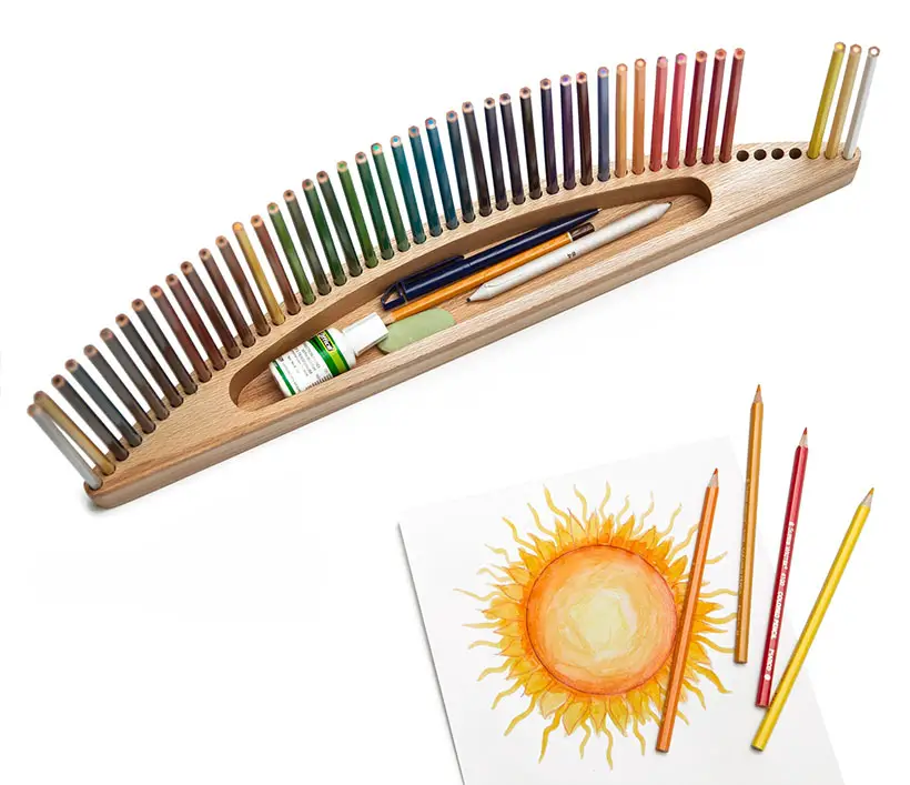 Clean Your Desk Clutter With Wooden Colored Pencils Holder for Designers