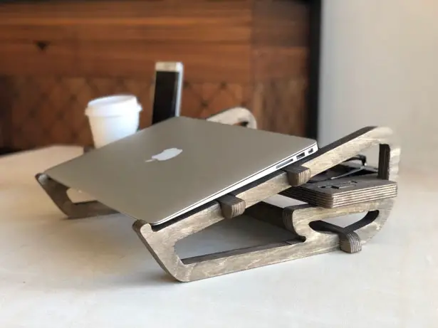 Wooden Laptop Stand with Organizer